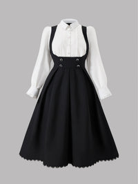 European and American fashion, sunny, large-sized solid color contrast 2-in-1 long-sleeved dress, floor-length dress