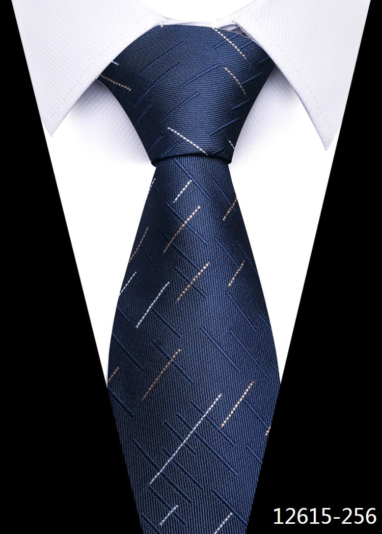 Newest Style 8 cm Necktie Man Blue Golden Striped Wedding Accessories Performance Tie Men Necktie Gravatas Fit Business