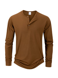 Men's T Shirt Autumn Button Long Sleeve Henley Neck T-Shirt Solid Color Casual Breathable Versatile Tops Fashion Slim T-Shirts