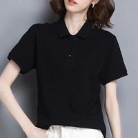 T-shirts Button Red Plain Women's Polo 100℅ Cotton Fashion 2025 Cheap Female Tee Tops Pretty Korean Popular Clothes Synthetic