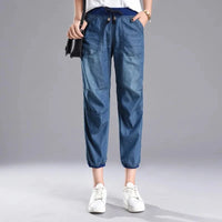 Summer Styles Loose Jeans For Women Calf-Length Harem Pants Elastic High Waist Thin Pants Fashion Jeans 4XL