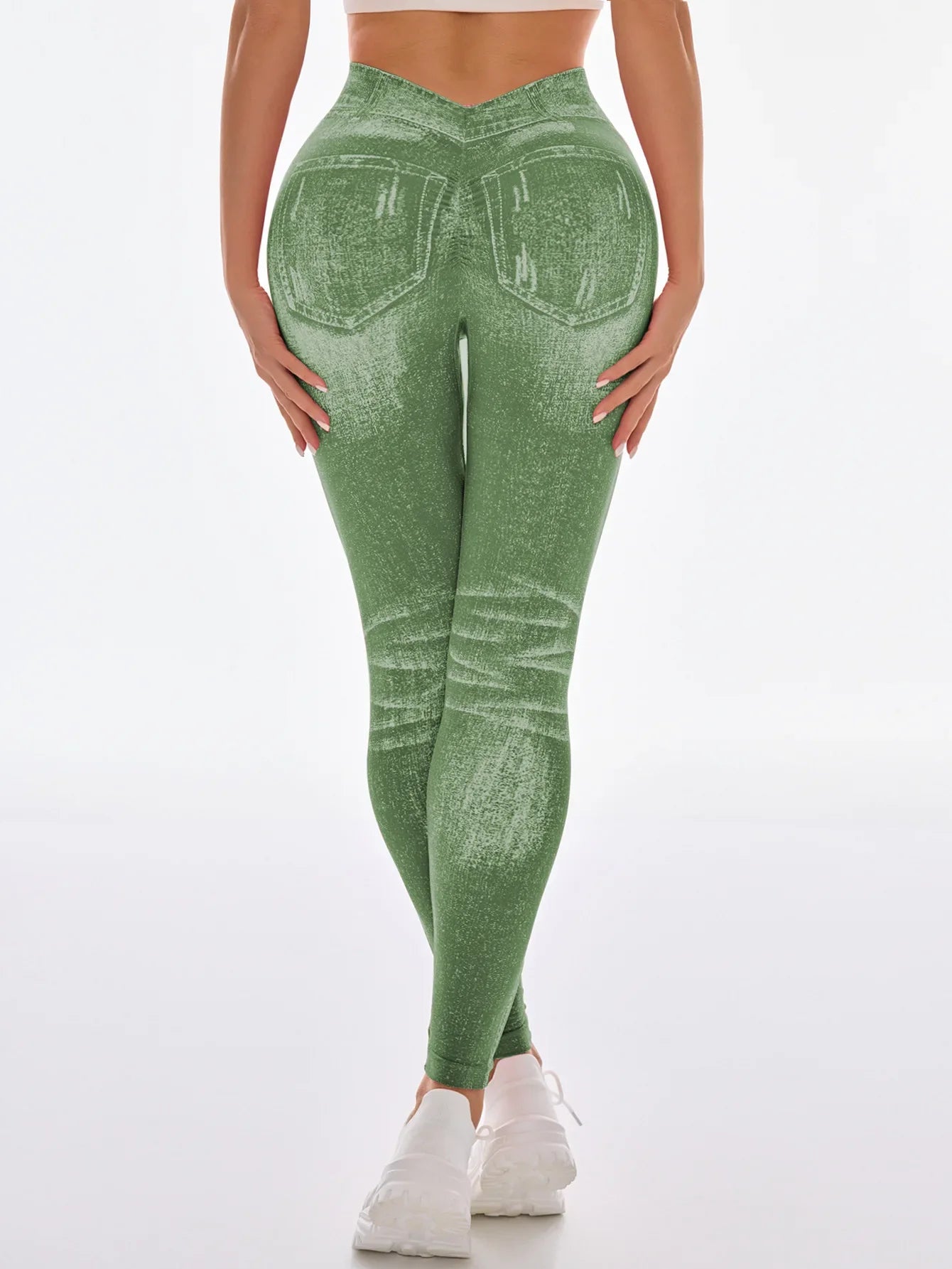 Women's Gym Printed Yoga Tight Pants Seamless High Waist Perforated Fake Pocket Tight Pants Yoga Fitness Pants