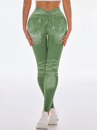 Women's Gym Printed Yoga Tight Pants Seamless High Waist Perforated Fake Pocket Tight Pants Yoga Fitness Pants