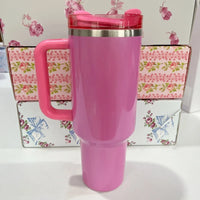 Stainless Steel Vacuum Insulated Car Cup with Dual Straw Lid, Thermal Icy Travel Handle 40oz New