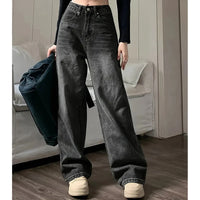 Women Fashion Loose Jeans Female High Waist Streetwear Designer Wide Leg Trousers Female Classic Gray Goth Straight Leg Pants