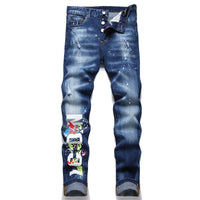 Men's Fashion Ripped Jeans High Quality Luxury Brand Men Slim Fit Fashion Small Foot Blue Pants Male Stretch Skinny Jeans 54