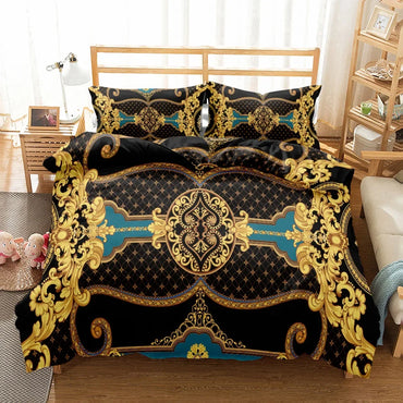 Luxury Baroque Pattern Bedding Set Golden Duvet cover set Twin Double Queen King Size Comforter cover set for Gift Bed Linen