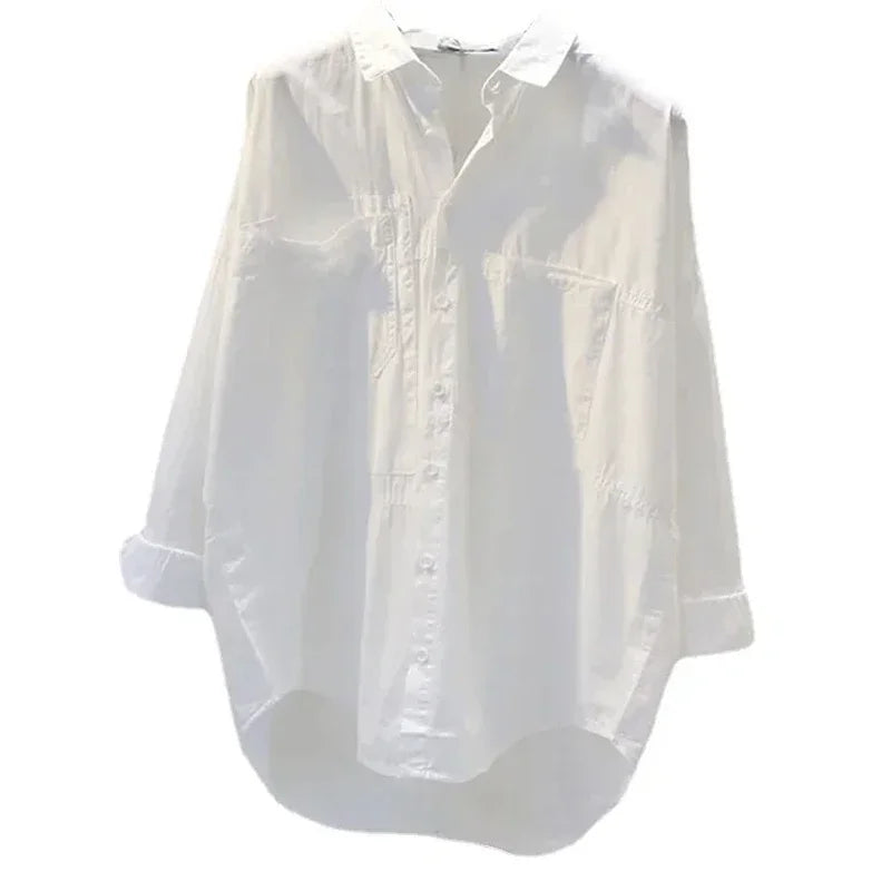 2026 Button Simple Woman Clothes Long Sleeve White Women Shirt New Autumn Casual Loose Office Blouse Lady Tops