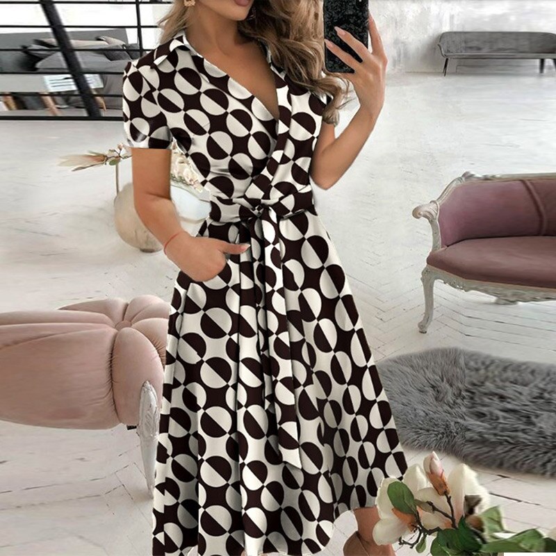 Sexy Women V-Neck Sexy Dresses Elegant Butterfly Print Long Sleeve Lace Up Wrap Midi Dress