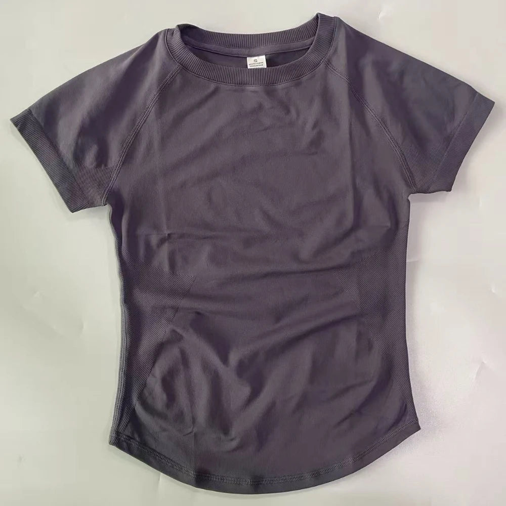 Longline Short Sleeve Top For Women Gym Crop Top Light Weight Yoga Top Shirt Stretchy Workout Clothes Running Sports Shirts