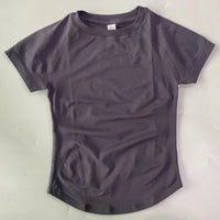 Longline Short Sleeve Top For Women Gym Crop Top Light Weight Yoga Top Shirt Stretchy Workout Clothes Running Sports Shirts