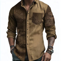 New men's 3D reindeer print shirt men's long sleeved shirt casual button loose top ethnic retro collar shirt