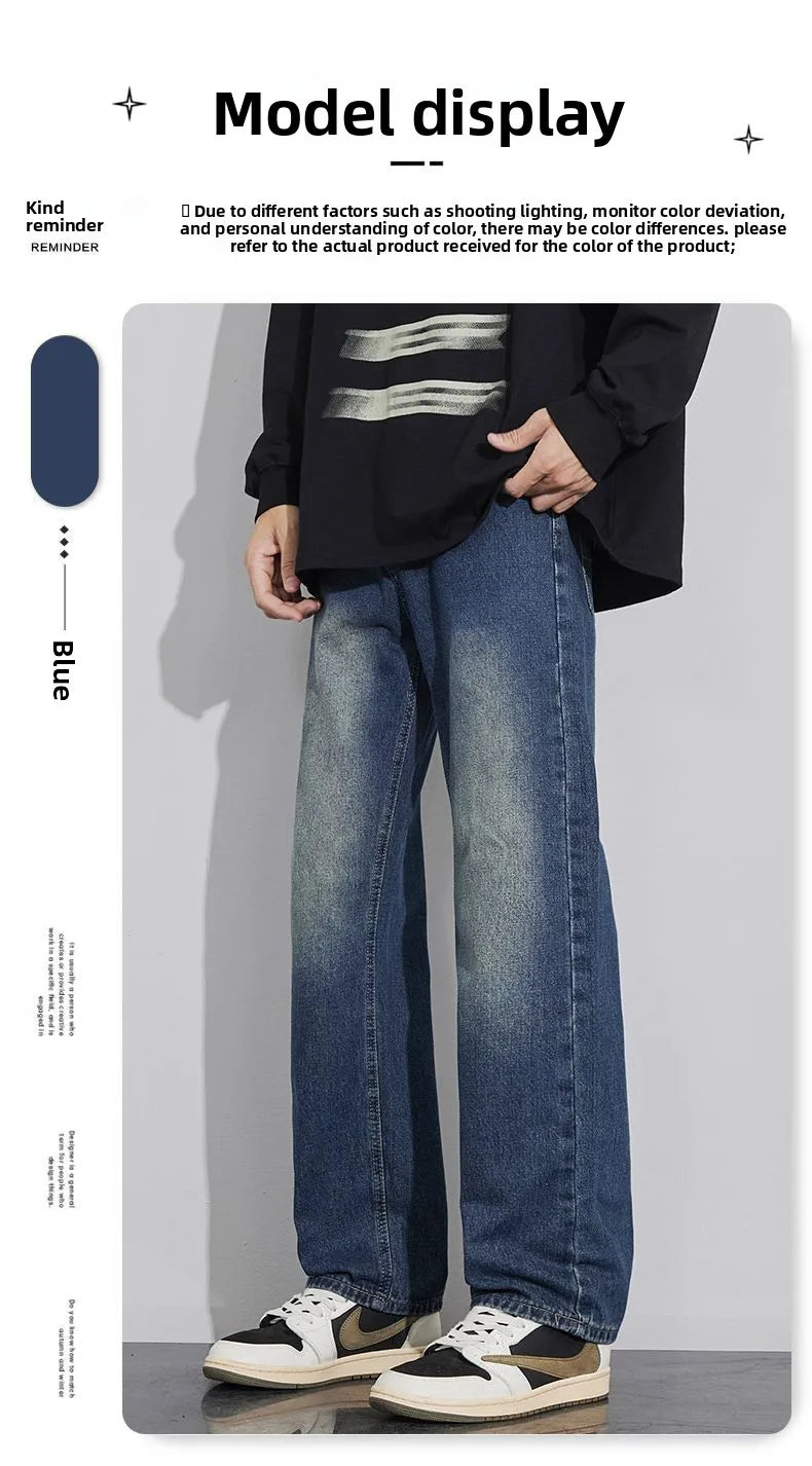 Jeans Men Wide Leg Explosive Jeans Male Loose Straight Denim Pants 2025 Autumn Harajuku Vintage Blue Trousers Streetwear Clothes