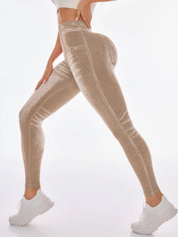 Women's Gym Printed Yoga Tight Pants Seamless High Waist Perforated Fake Pocket Tight Pants Yoga Fitness Pants