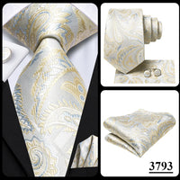 Hi-Tie Champagne Floral Paisley Silk Elegant Tie For Men Groom Wedding Men Necktie Pocket Square Cufflink Accessory Wholesale