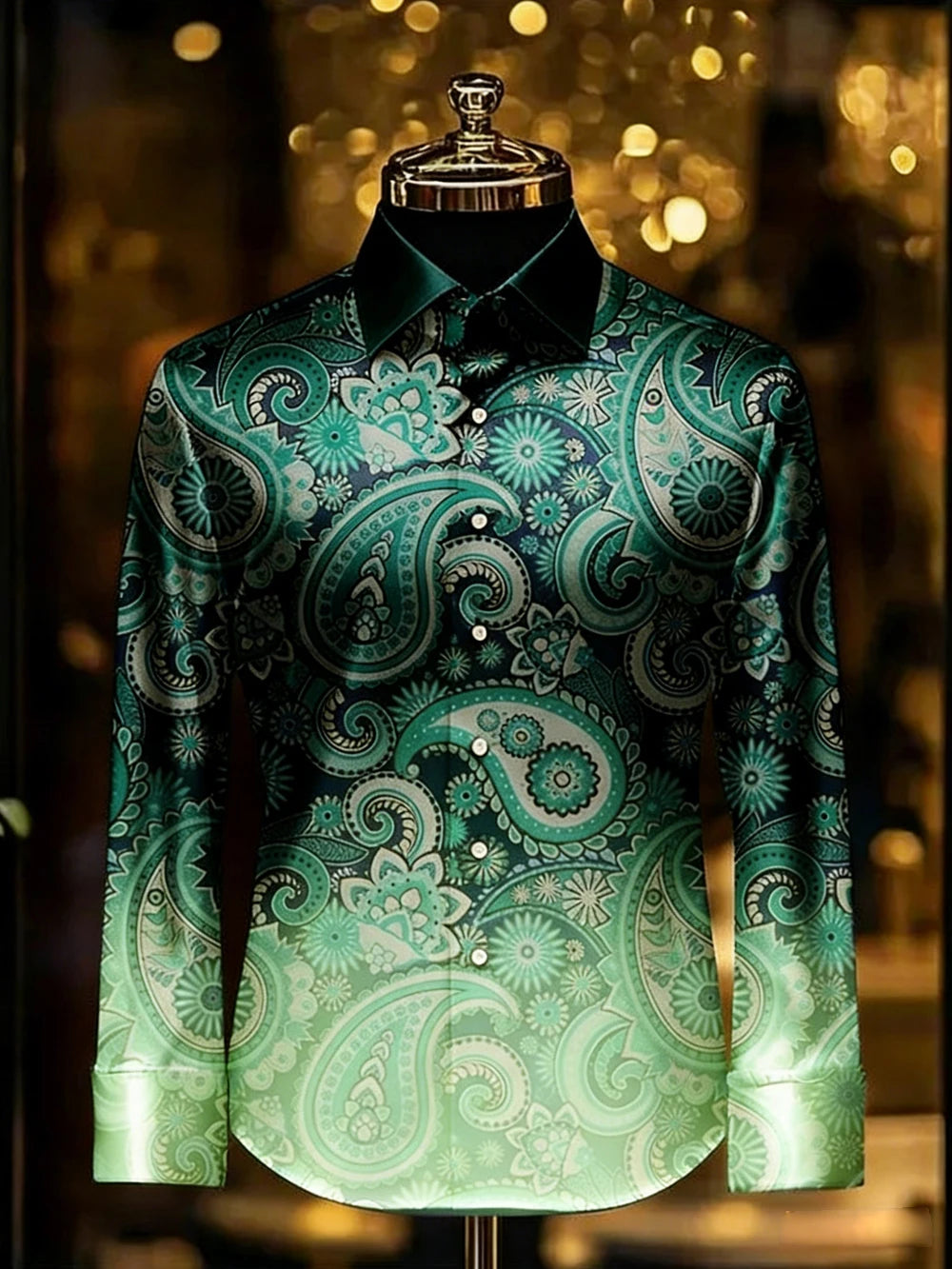 Men's retro gorgeous long-sleeved shirt gold pattern 3D printed shirt Hawaiian vacation wedding party shirt quick-drying for You