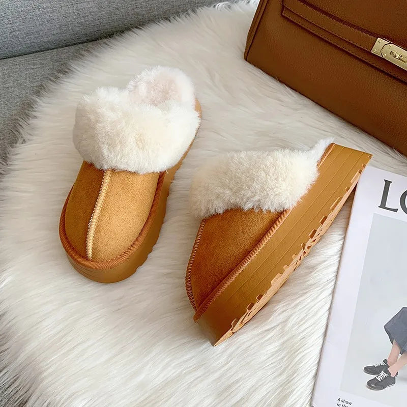 Fur Slippers Women Winter Plush Sandals  Luxury Slip on Platform Slides Female Thick Sole Designer Cotton Home Shoes