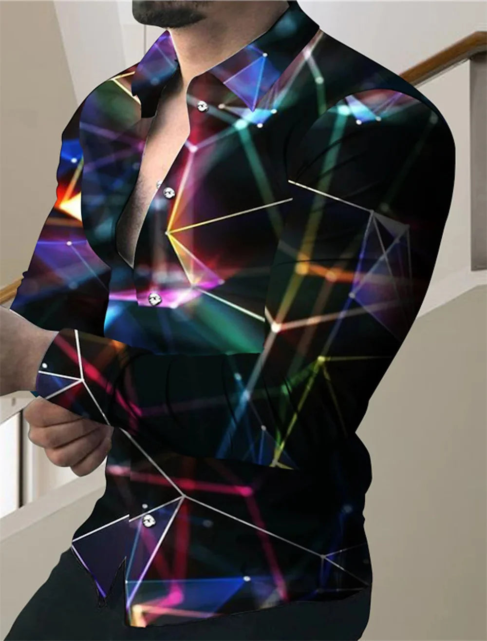 2023 men's party top luxury social men's lapel button shirt 3D printing long-sleeved shirt casual street designer clothing