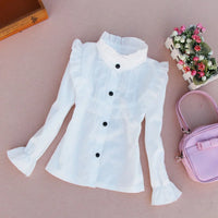 Spring Fall Cotton Ruffles Blouses for Children Teenage School Girls Bow Pure White Shirts Toddler Long Sleeve Tops Baby Clothes