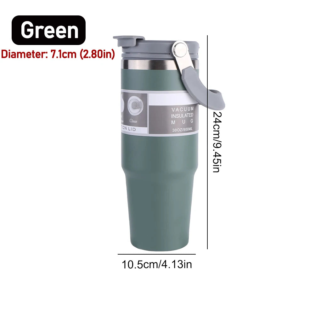 30oz Vacuum Insulated Cup with Handle Double-Layer Insulated Cup Stainless Steel Sports Water Bottle for Cold Hot Beverages