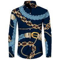 Fashion Luxury Golden Flower Print Men's Shirts Baroque Style Short/Long Sleeve Lapel Button Up Tops Social Hawai Party Cardigan