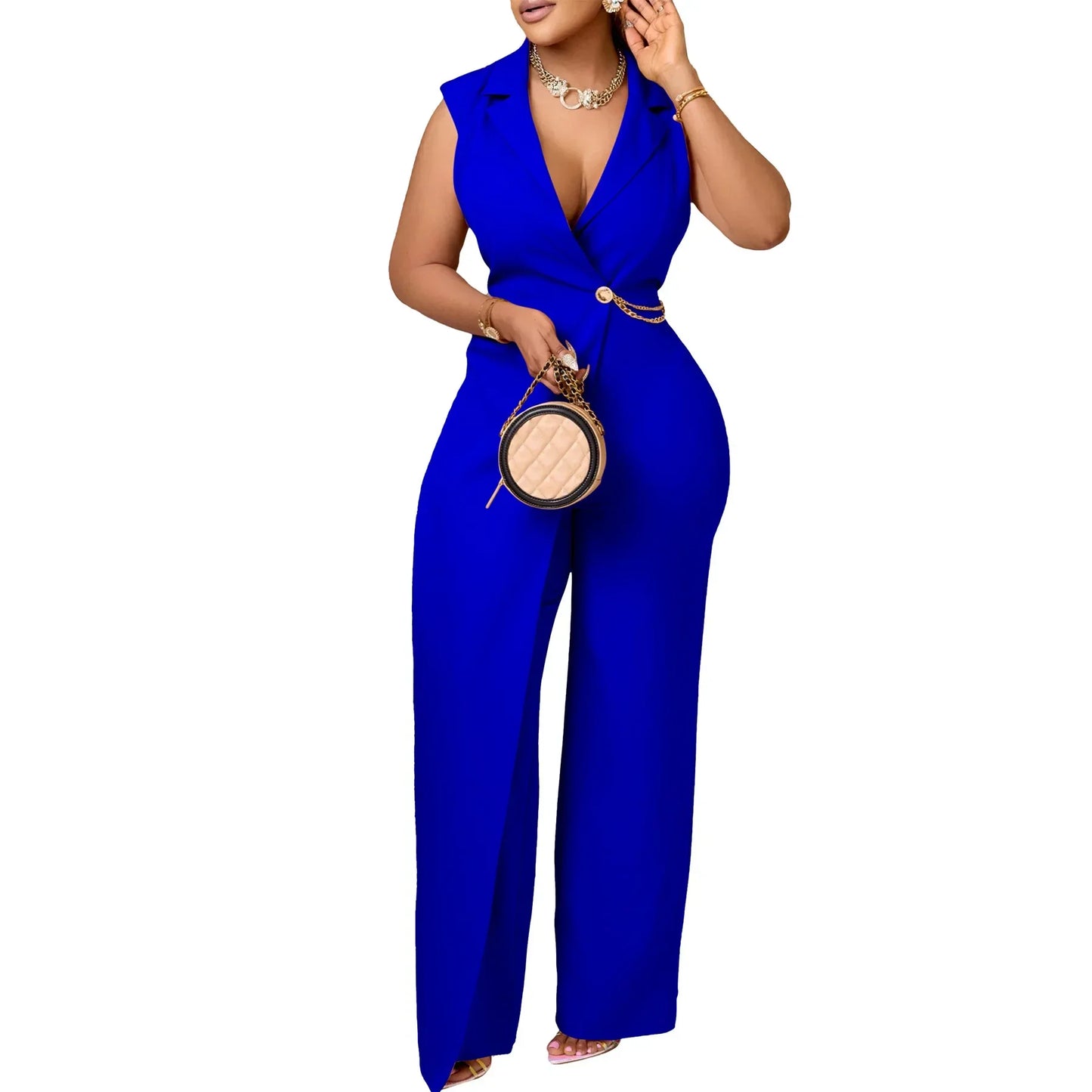 Dashiki Africa Clothing African Clothes for Women Summer Elegant African Sleeveless V-neck Polyester Party Evening Long Jumpsuit