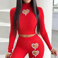 Two Piece Sets Wome Sexy Solid Pant Set Turtleneck Full Sleeve Slim Fit Tops Hollow Out High Waist Long Pants Sheath 2024