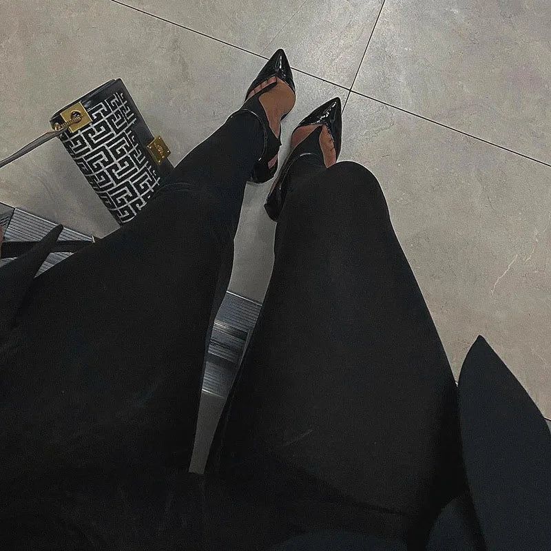 Fashionable winter black high waisted tight Y2K women's pants sexy shiny casual club 2025 tight pants