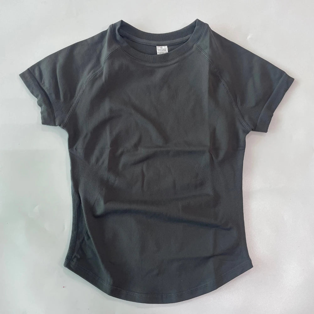 Longline Short Sleeve Top For Women Gym Crop Top Light Weight Yoga Top Shirt Stretchy Workout Clothes Running Sports Shirts