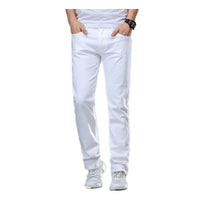 White Jeans Men Plus Size 36 38 40 Loose Oversized Red Trousers Stretched Denim Mens Casual Slim Fit Straight Elastic Man Pant