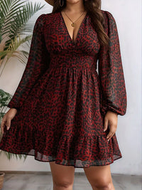 New Sexy V-Neck Leopard Print Long-Sleeve Dress Plus Size Women Clothing American Slim A-Line Skirt Elegant Party Evening Dress