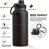 1pc Stainless Steel Insulated  1000ml/32oz Leakproof Water Bottle Double Wall Vacuum Thermal Drinkware Cup Perfect For Outdoor