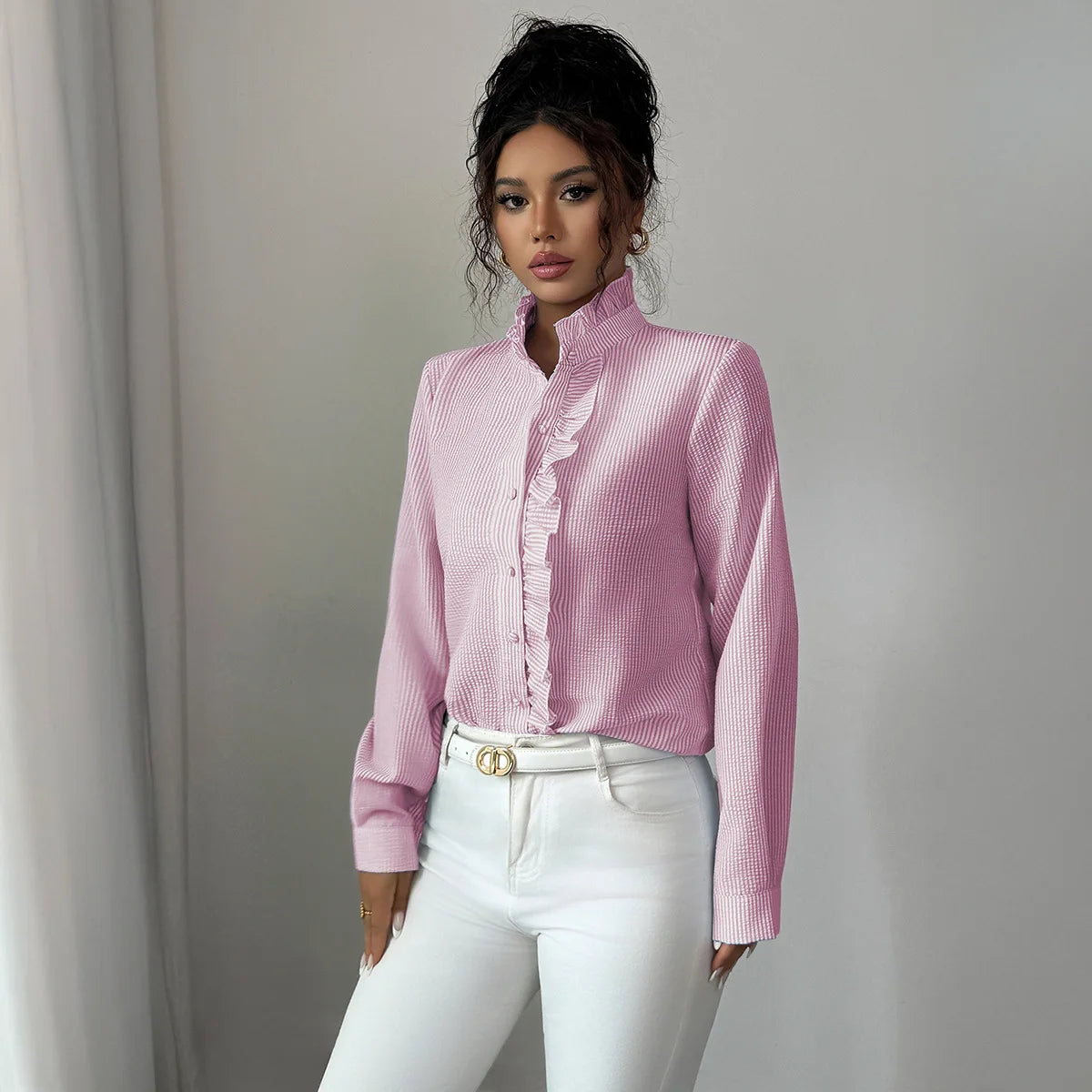 European American Elegant High-end Style Summer Long-sleeved Women's Button-down Shirts for Women Spring Summer Blouses