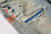 Men's Skinny Denim Jeans 2025 New Streetwear Distressed Painted Repair Low-Rise Brand Pants for Casual Style