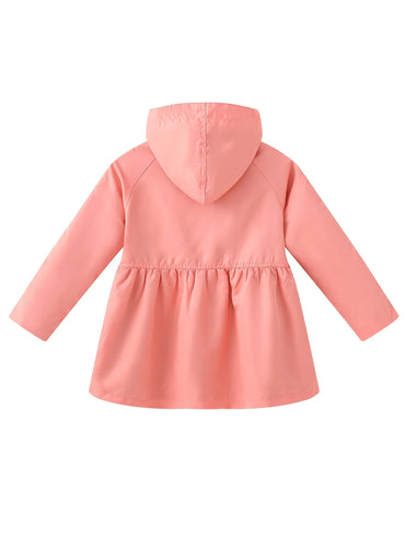 Girls Button Hooded Jacket Solid Color Outwear Mid-Length Coats With Pockets Winter