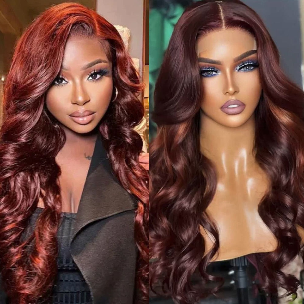 Colored Reddish Brown Lace Front Wig Brunette Auburn Copper Body Wave Synthetic Lace Wigs For Women Pre Plucked with Baby Hair