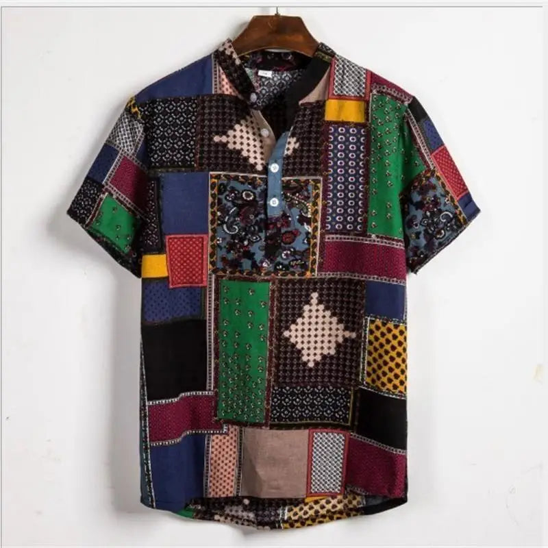 Summer Men's T-irts ort Sve Flip-Collared Stand Fit Casual irt Youth Trendy Floral Print ket Detail Iron-Free