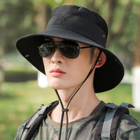 UPF 50+ Wide Brim Fisherman Hat Mesh Breathable Sun Hat for Fishing Hiking Outdoor Windproof Sunscreen Cap 56-59cm Hats for Men