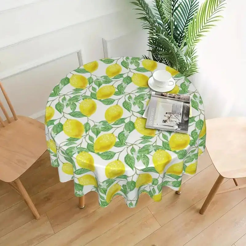 1PC Spring Lemon Tablecloths, Stain Resistant And Waterproof, Wrinkle Resistant Boho Watercolor Abstract Floral Leaves Rustic Ta