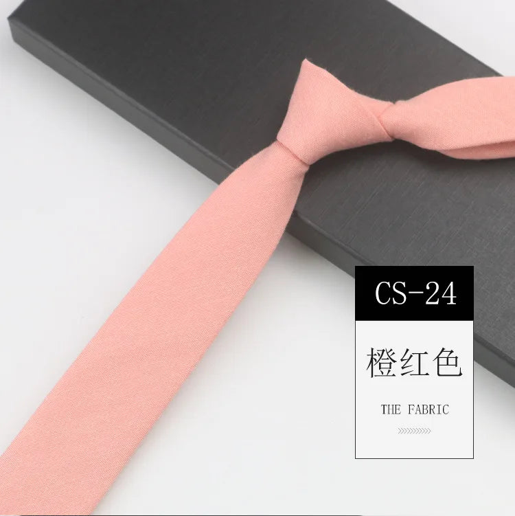 Classic 6cm Solid Navy Brown Neckties For Men Narrow Soft Cotton Neck Ties Casual White Tie Club Party Shirt Accessories Cravat