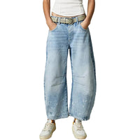 Wide Leg Jeans Woman Casual Loose Y2K Low Waist Denim Pants Boyfriend Cropped Barrel Baggy Jeans With Pockets Denim Jeans
