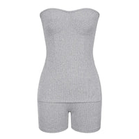 Sexy Solid Slim Suit For Women Fashion Strapless Side Split Top Elastic Waist Package Hip Shorts Two Piece Set 2026 Summer New