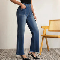 Women's New Jeans Causal Straight Mid-Waisted Jeans Spring Autumn Thin Wide-Leg Retro Temperament Daily Commute All-Match Pants