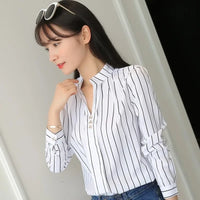 JFUNCY Women White Tops Women's Blouses Fashion Stripe Print Casual Long Sleeve Office Lady Work Shirts Female Slim Blusas