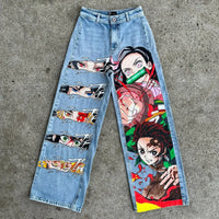 Japanese anime printing baggy jeans harajuku wide leg denim pants y2k men jean streetwear vintage couples trouser women clothing