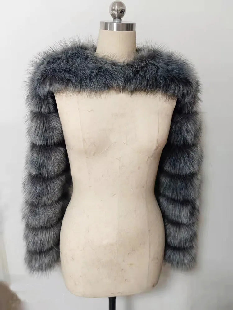 ZADORIN Autumn Winter Cropped Faux Fox Fur Coat Women Luxury Raccoon Long Sleeve Warm Fur Jackets Female Outerwear Pink Red
