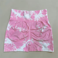Women Gym Tie Dye Scrunch Shorts Fitness Seamless Nylon High Waist Sports Leggings Stretch Yoga Pants Workout Running Tights