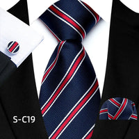 Business Mens Tie Luxury Striped 8cm NeckTie Pocket Square Cufflinks Set For Men Formal Fashion Wedding High Quality Gravata