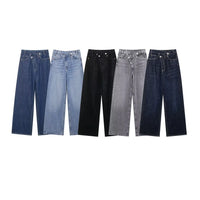 Jeans For Woman New Fashion Asymmetric Design High Waist Wide Leg Trousers Casual Women's Straight Leg Jeans