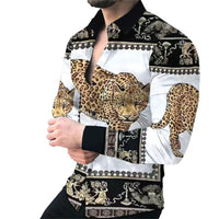 New Fashion luxury Men's Single Breasted Shirt Fall casual black rage print personality trend long sleeve top